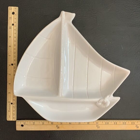 Style Eyes Separated 3 Section Serving Appetizer Trinket Decorator Ceramic Boat - Picture 5 of 5
